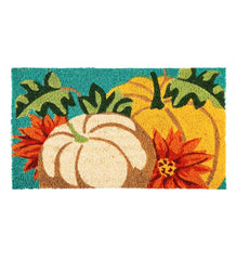 Plow &amp; Hearth Deck &amp; Patio Accents | Outdoor Living Autumn Pumpkins And Dahlias Coir Fiber Mat