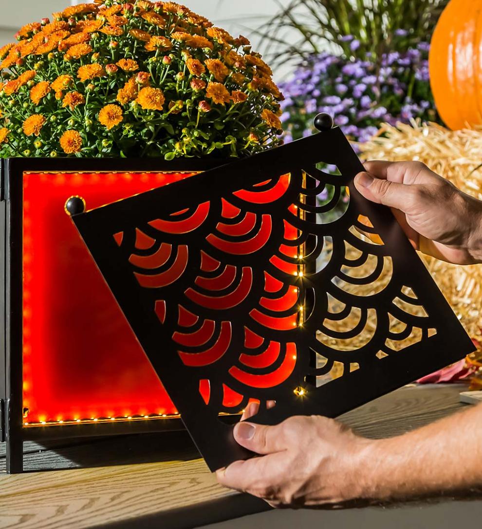 Plow &amp; Hearth Deck &amp; Patio Accents | Outdoor Living Battery Operated Led Planter With 4 Interchangeable Laser Cut Panels