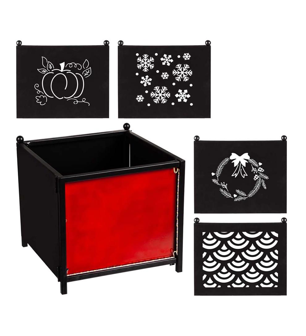 Plow &amp; Hearth Deck &amp; Patio Accents | Outdoor Living Battery Operated Led Planter With 4 Interchangeable Laser Cut Panels