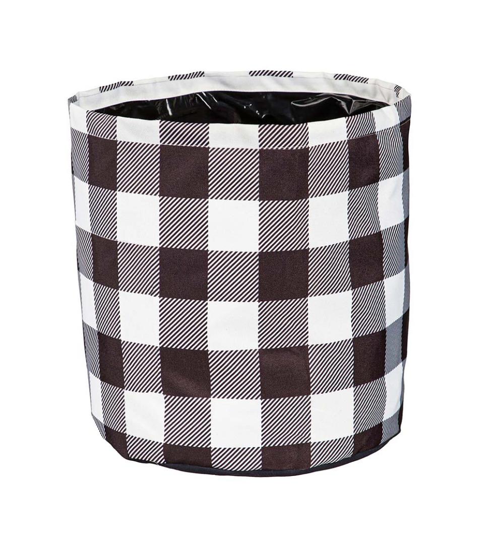 Plow &amp; Hearth Deck &amp; Patio Accents | Outdoor Living Black And White Buffalo Check Plaid Round Fabric Planters, Set Of 3