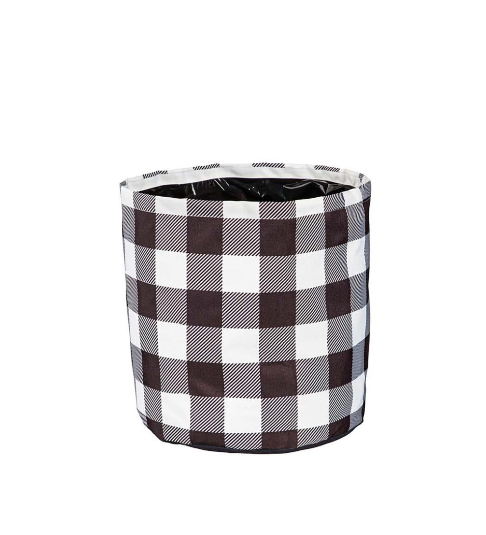 Plow &amp; Hearth Deck &amp; Patio Accents | Outdoor Living Black And White Buffalo Check Plaid Round Fabric Planters, Set Of 3