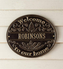 Plow &amp; Hearth Deck &amp; Patio Accents | Outdoor Living Cast Aluminum Personalized Pine Welcome Wall Plaque - Copper