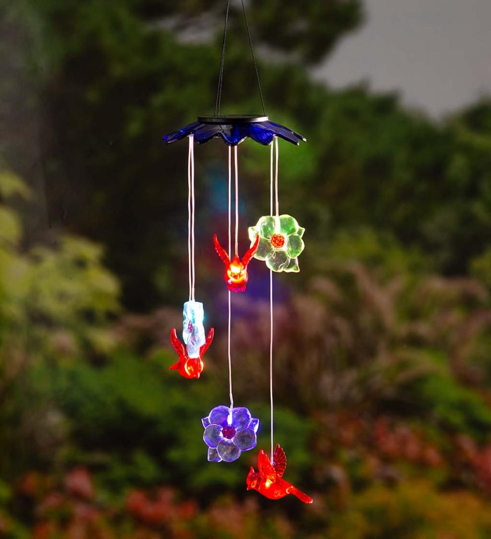 Plow &amp; Hearth Deck &amp; Patio Accents | Outdoor Living Color-Changing Solar Mobile With Cardinals And Flowers