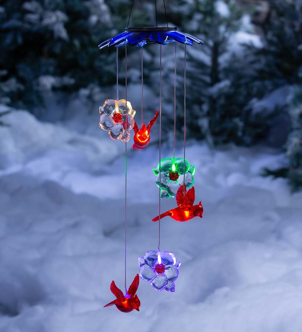 Plow &amp; Hearth Deck &amp; Patio Accents | Outdoor Living Color-Changing Solar Mobile With Cardinals And Flowers