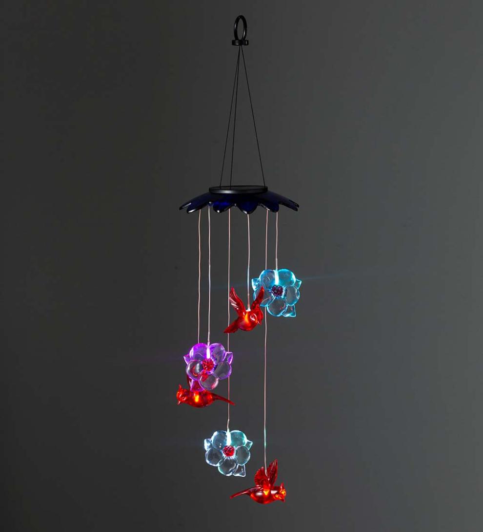 Plow &amp; Hearth Deck &amp; Patio Accents | Outdoor Living Color-Changing Solar Mobile With Cardinals And Flowers