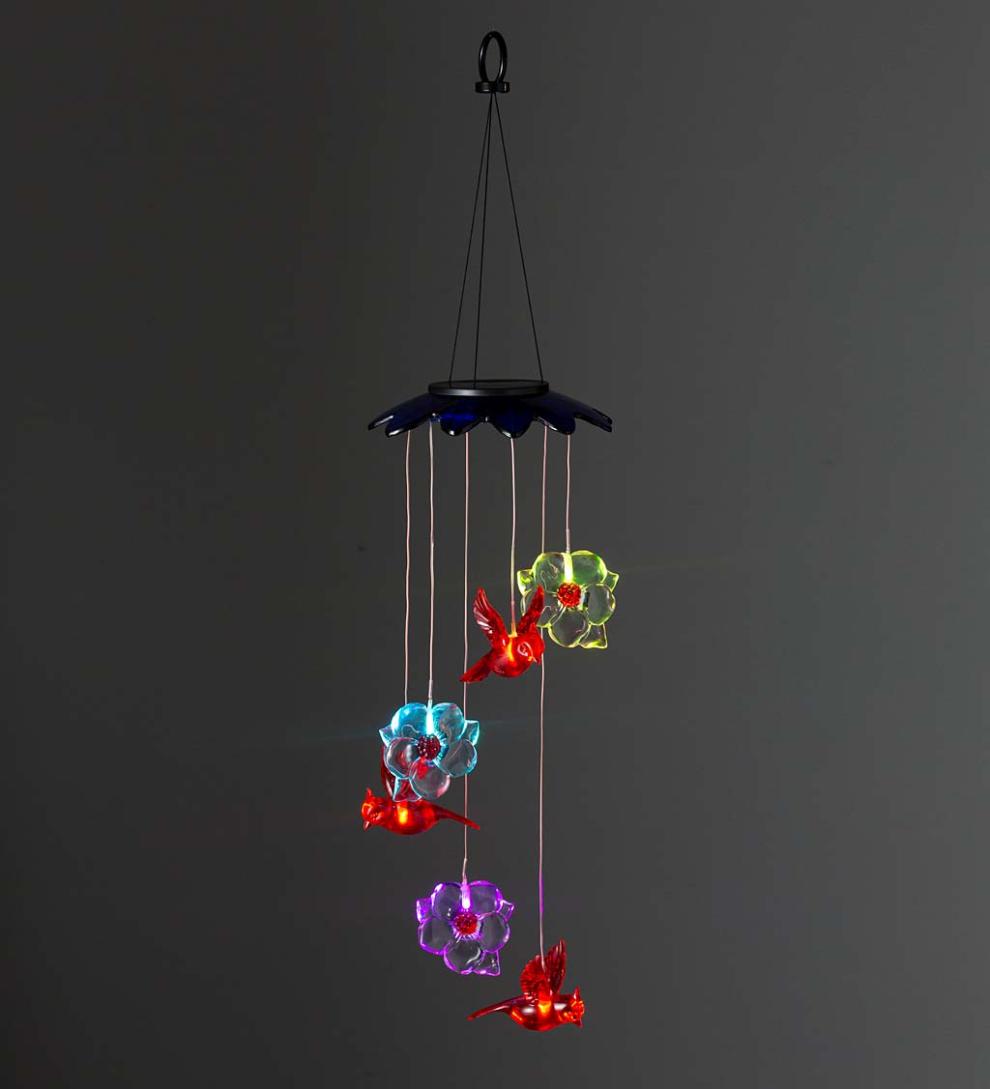 Plow &amp; Hearth Deck &amp; Patio Accents | Outdoor Living Color-Changing Solar Mobile With Cardinals And Flowers
