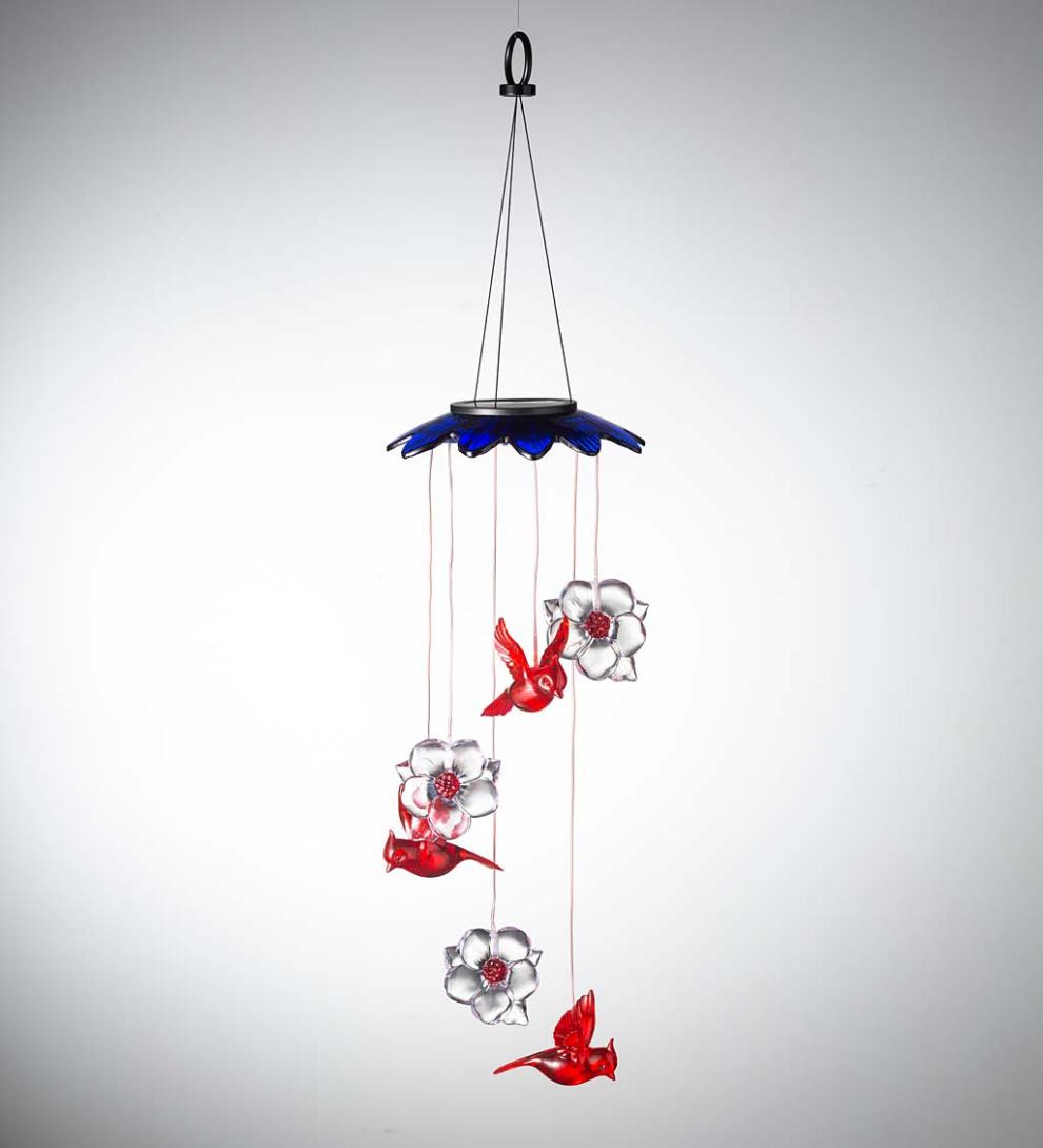 Plow &amp; Hearth Deck &amp; Patio Accents | Outdoor Living Color-Changing Solar Mobile With Cardinals And Flowers