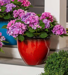 Plow &amp; Hearth Deck &amp; Patio Accents | Outdoor Living Colorful Faux Glazed Ceramic Self-Watering Planter - Blue