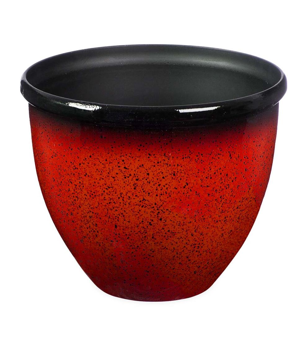 Plow &amp; Hearth Deck &amp; Patio Accents | Outdoor Living Colorful Faux Glazed Ceramic Self-Watering Planter - Blue