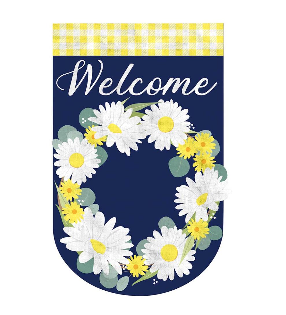 Plow &amp; Hearth Deck &amp; Patio Accents | Outdoor Living Daisy Wreath Welcom Burlap House Flag
