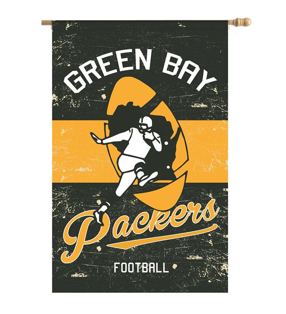 Plow &amp; Hearth Deck &amp; Patio Accents | Outdoor Living Double-Sided Vintage Graphic Nfl Team Pride Linen House Flag - Green Bay Packers