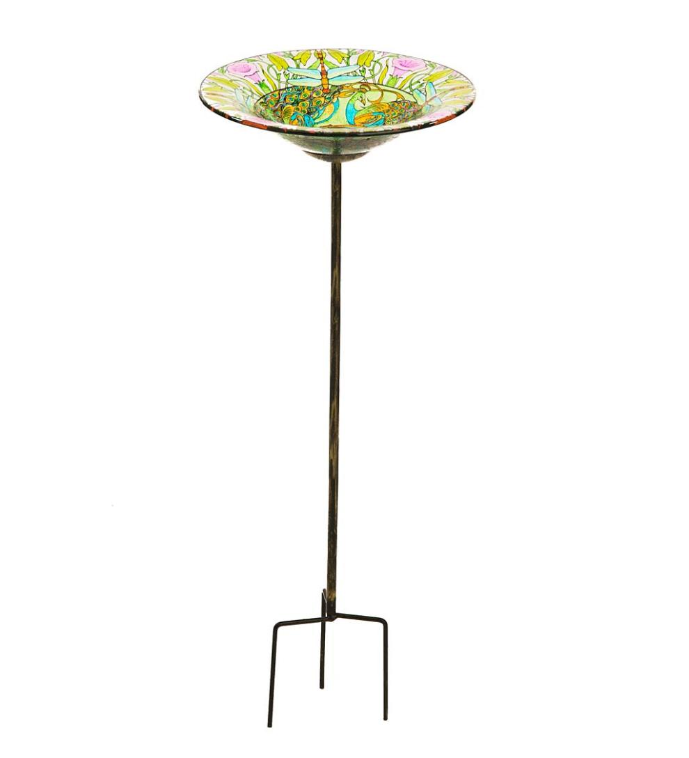 Plow &amp; Hearth Deck &amp; Patio Accents | Outdoor Living Dragonfly Glass Birdbath Stake
