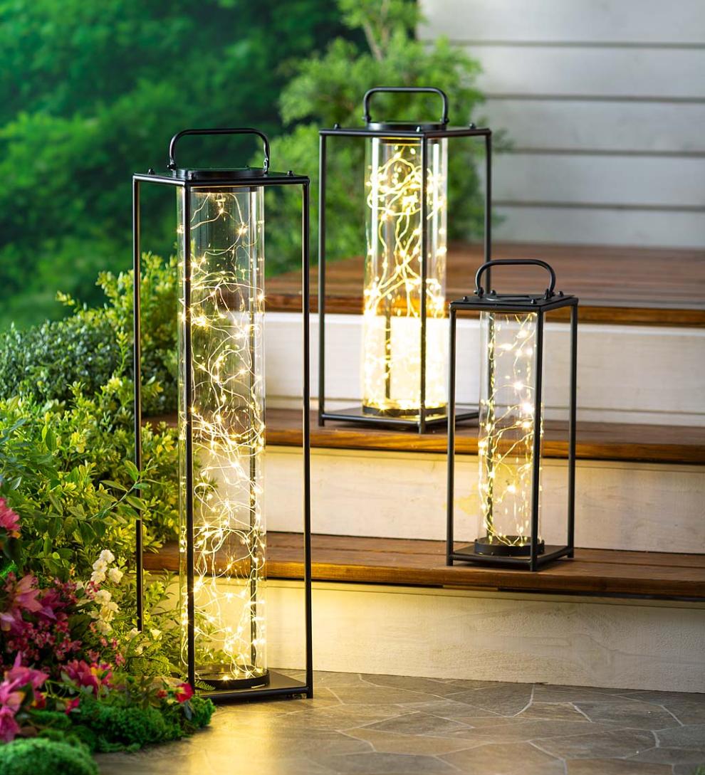 Plow &amp; Hearth Deck &amp; Patio Accents | Outdoor Living Glass Firefly Solar Lantern With String Lights