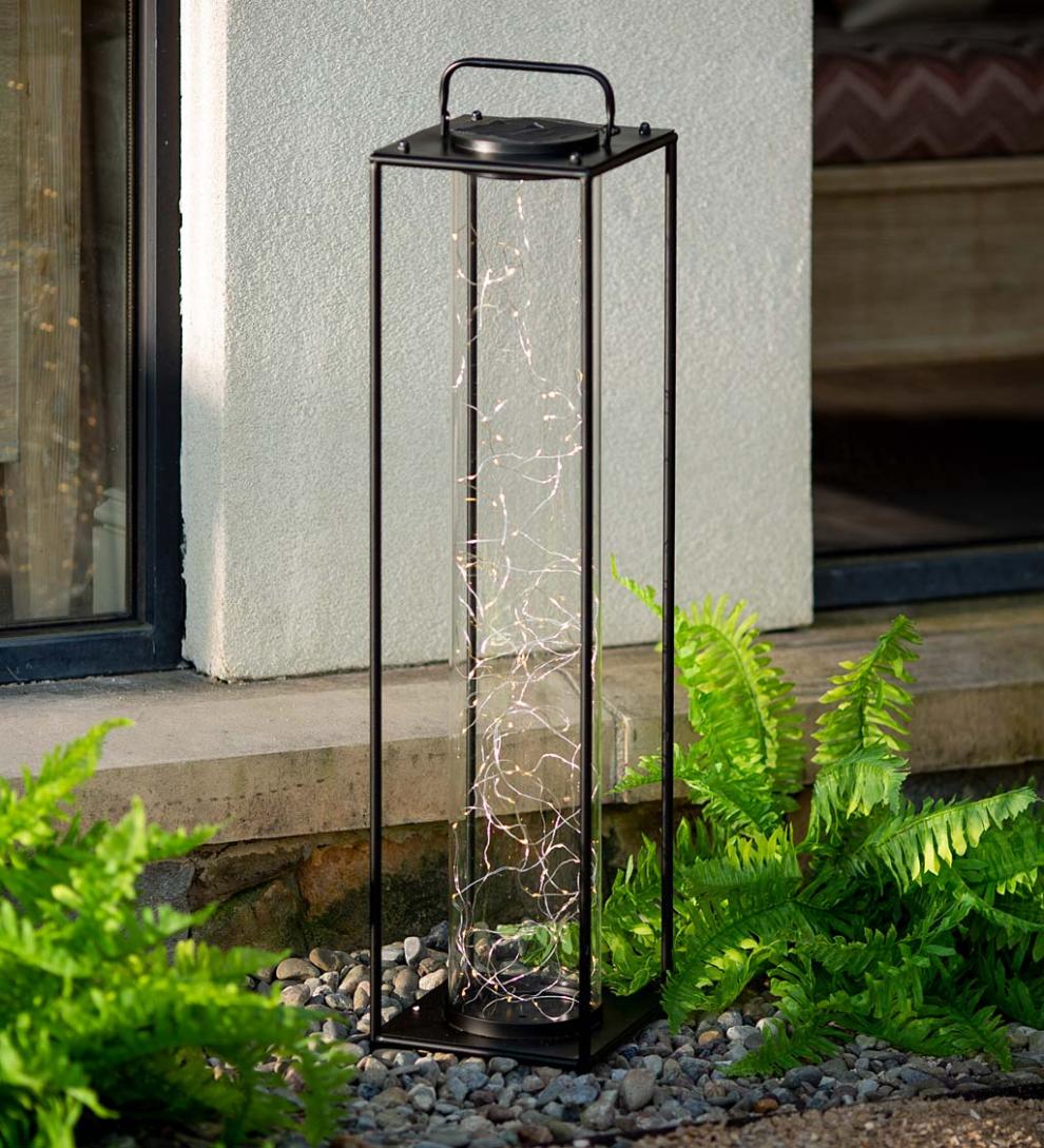 Plow &amp; Hearth Deck &amp; Patio Accents | Outdoor Living Glass Firefly Solar Lantern With String Lights