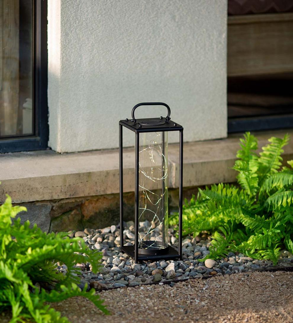 Plow &amp; Hearth Deck &amp; Patio Accents | Outdoor Living Glass Firefly Solar Lantern With String Lights