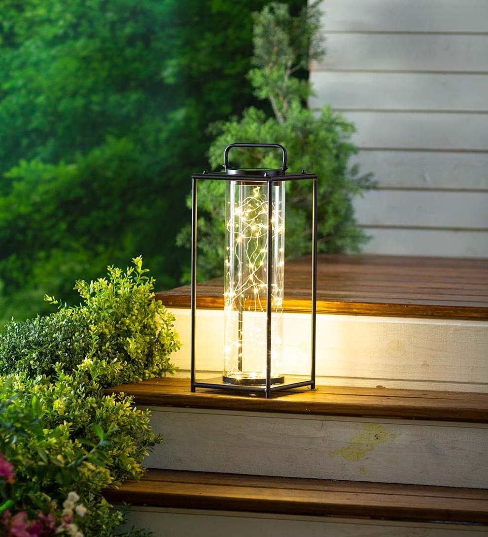 Plow &amp; Hearth Deck &amp; Patio Accents | Outdoor Living Glass Firefly Solar Lantern With String Lights