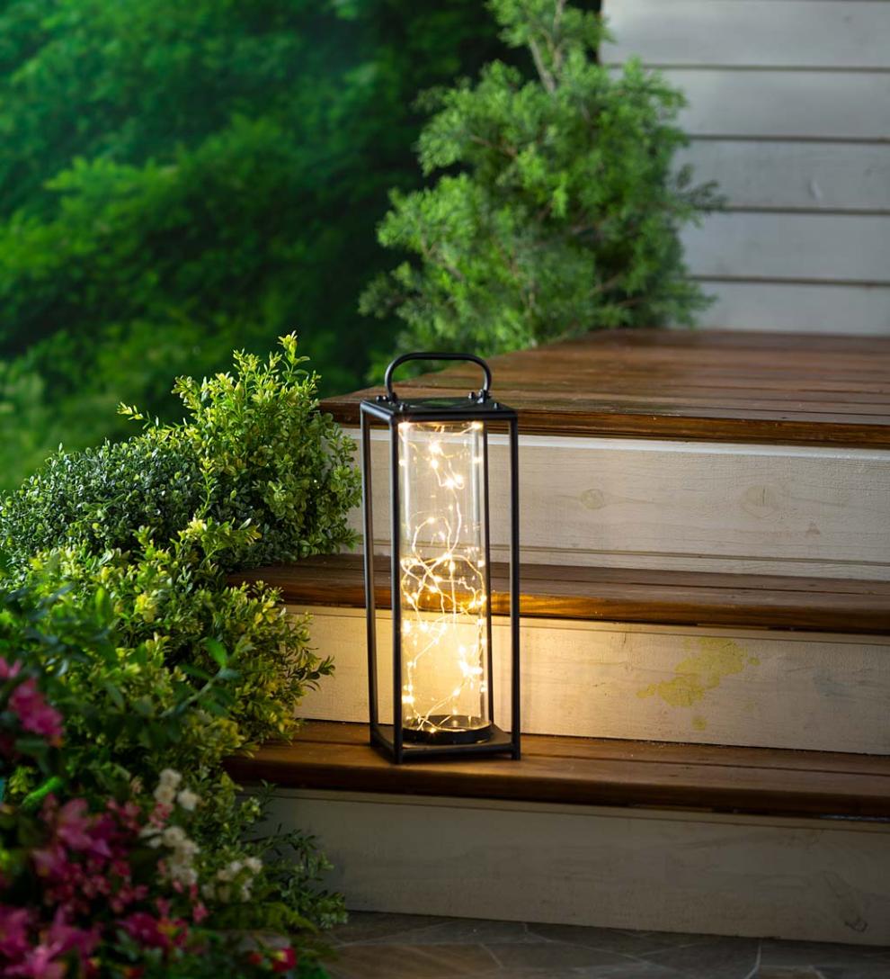 Plow &amp; Hearth Deck &amp; Patio Accents | Outdoor Living Glass Firefly Solar Lantern With String Lights