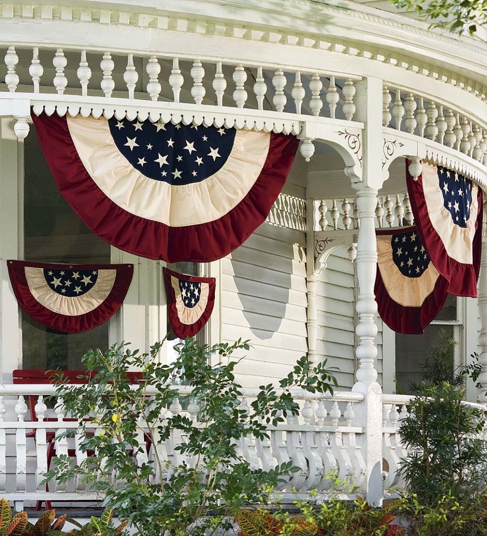 Plow &amp; Hearth Deck &amp; Patio Accents | Outdoor Living Half-Round Cotton Duck Patriotic Vintage Bunting With Embroidery