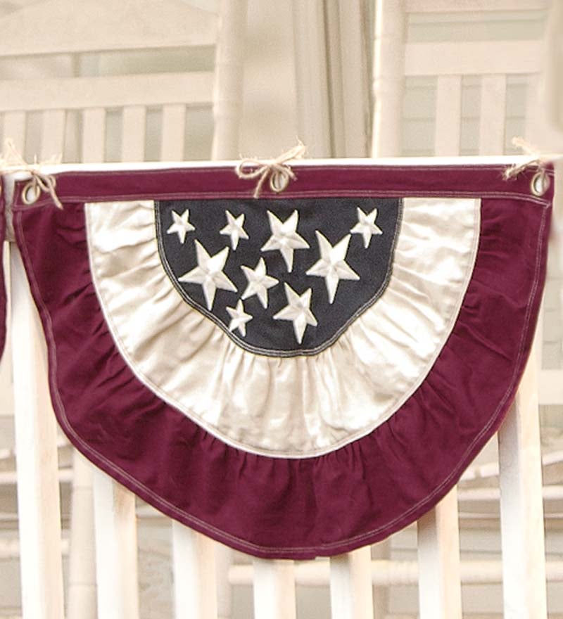 Plow &amp; Hearth Deck &amp; Patio Accents | Outdoor Living Half-Round Cotton Duck Patriotic Vintage Bunting With Embroidery