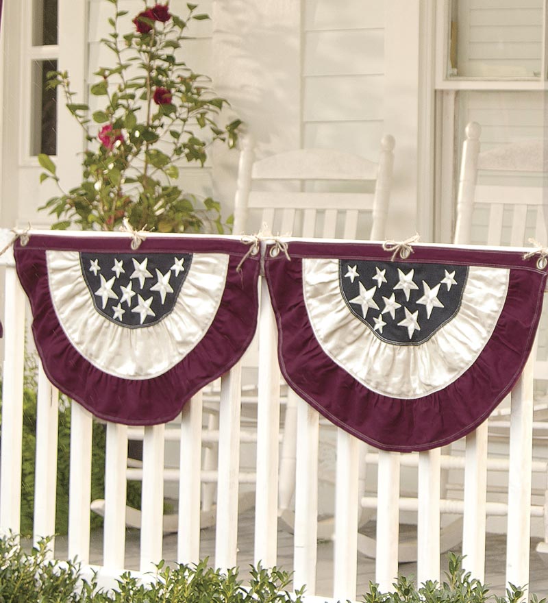 Plow &amp; Hearth Deck &amp; Patio Accents | Outdoor Living Half-Round Cotton Duck Patriotic Vintage Bunting With Embroidery