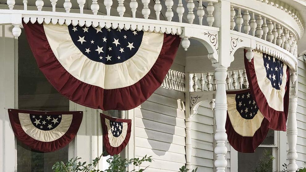 Plow &amp; Hearth Deck &amp; Patio Accents | Outdoor Living Half-Round Cotton Duck Patriotic Vintage Bunting With Embroidery