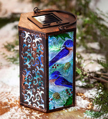 Plow &amp; Hearth Deck &amp; Patio Accents | Outdoor Living Hand-Painted Bluebird Embossed Glass Solar Lantern
