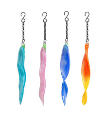 Plow &amp; Hearth Deck &amp; Patio Accents | Outdoor Living Handcrafted Abstract Hanging Art Glass Ribbon Ornaments, Set Of 4