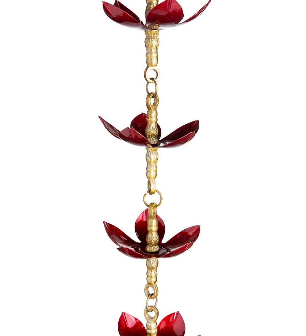 Plow &amp; Hearth Deck &amp; Patio Accents | Outdoor Living Handcrafted Steel And Aluminum Flower Rain Chain In Brass And Metallic Red Colors