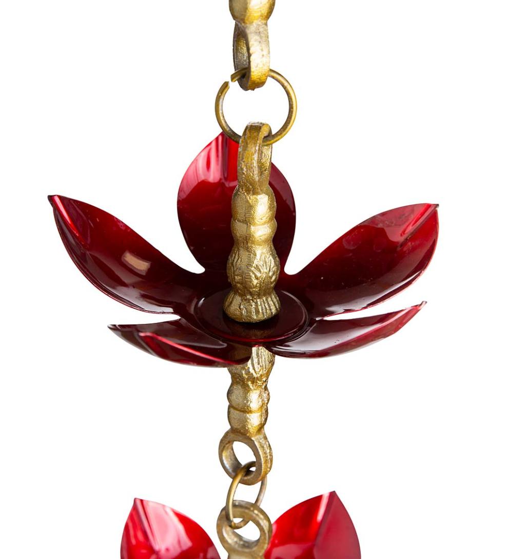 Plow &amp; Hearth Deck &amp; Patio Accents | Outdoor Living Handcrafted Steel And Aluminum Flower Rain Chain In Brass And Metallic Red Colors