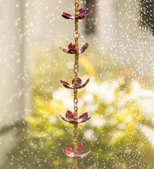 Plow &amp; Hearth Deck &amp; Patio Accents | Outdoor Living Handcrafted Steel And Aluminum Flower Rain Chain In Brass And Metallic Red Colors