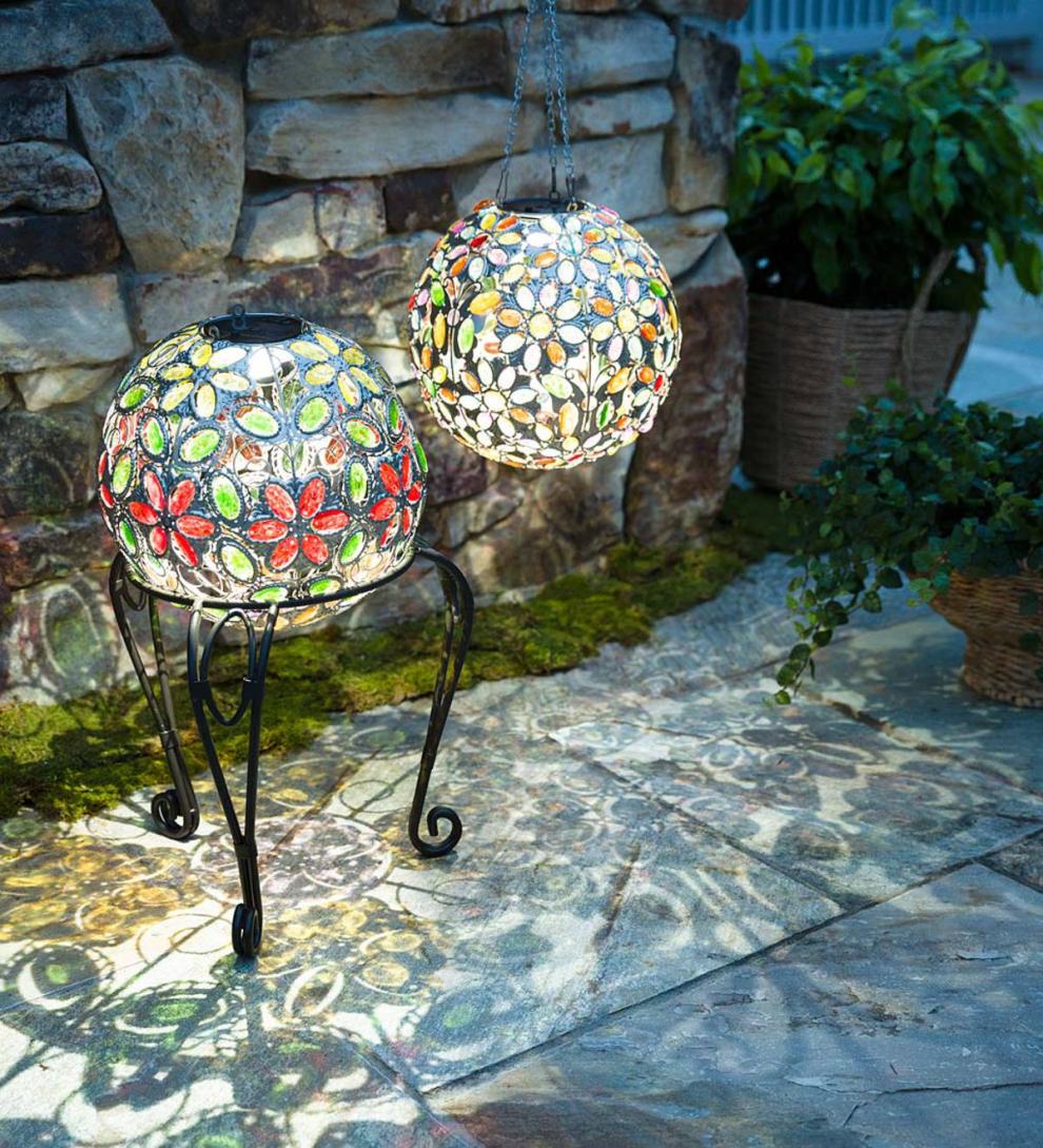 Plow &amp; Hearth Deck &amp; Patio Accents | Outdoor Living Hanging Solar Multi Butterfly Jewel Ball - Multi