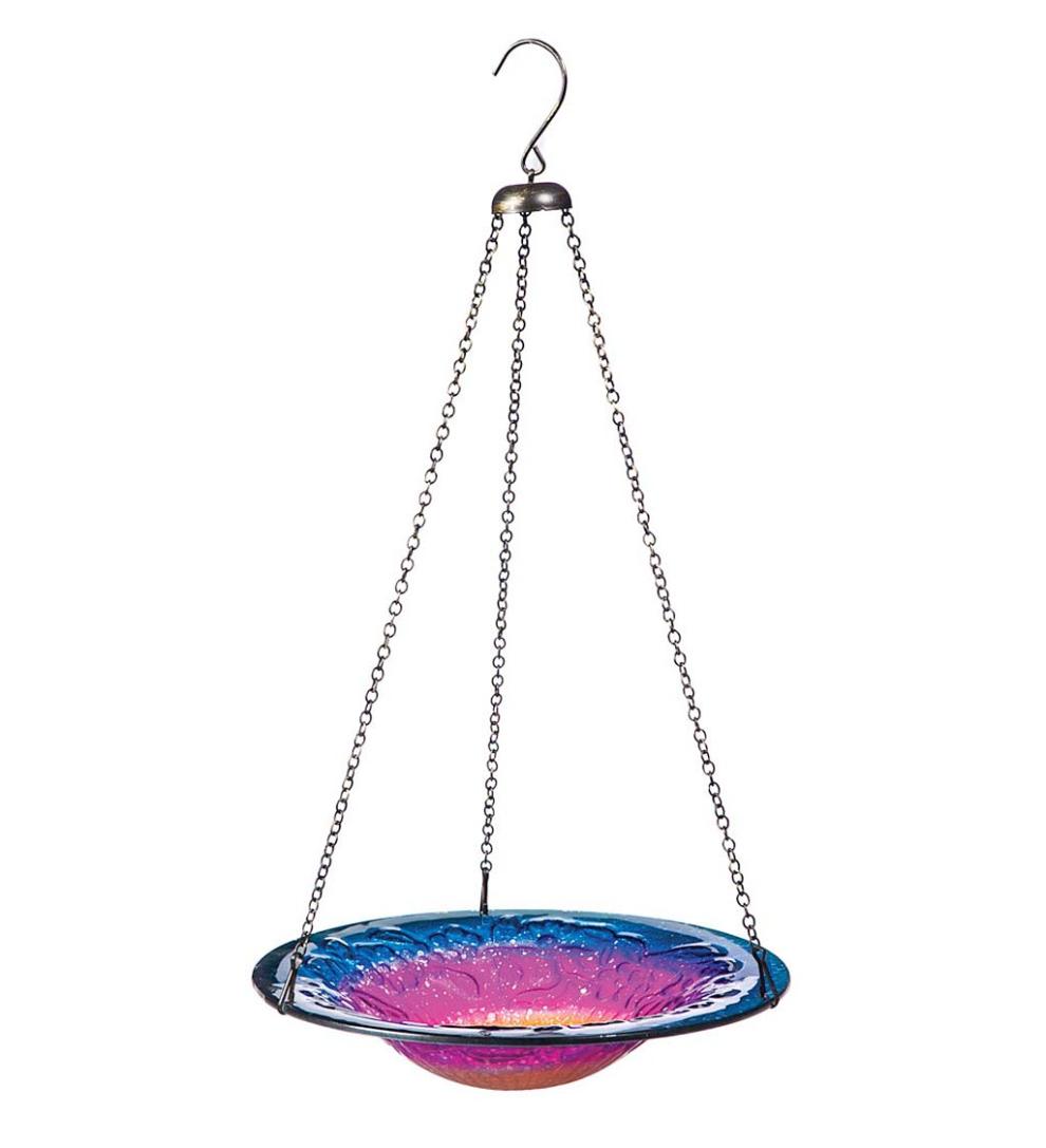 Plow &amp; Hearth Deck &amp; Patio Accents | Outdoor Living Hanging Sunrise Glass Birbath