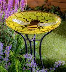 Plow &amp; Hearth Deck &amp; Patio Accents | Outdoor Living Happy Honey Bee Glass Birdbath Basin