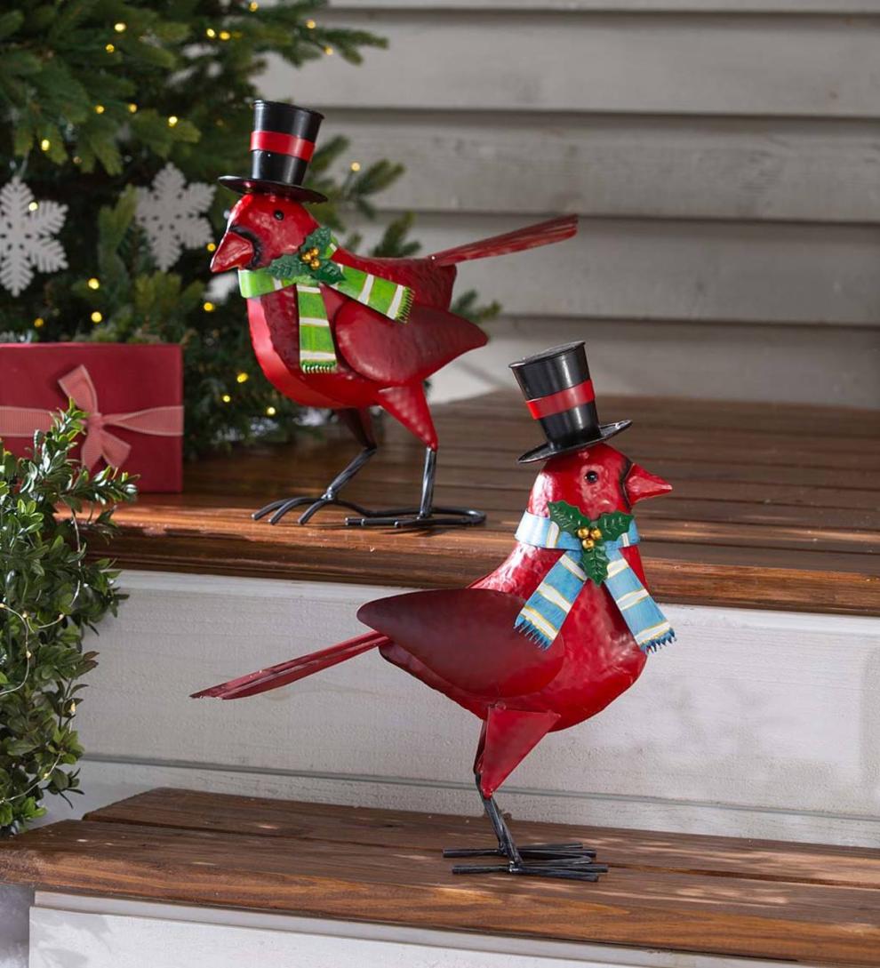 Plow &amp; Hearth Deck &amp; Patio Accents | Outdoor Living Holiday Cardinal Metal Garden Statues, Set Of 2