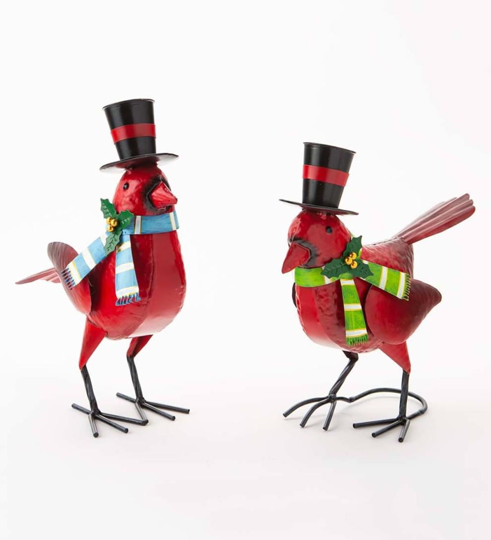 Plow &amp; Hearth Deck &amp; Patio Accents | Outdoor Living Holiday Cardinal Metal Garden Statues, Set Of 2