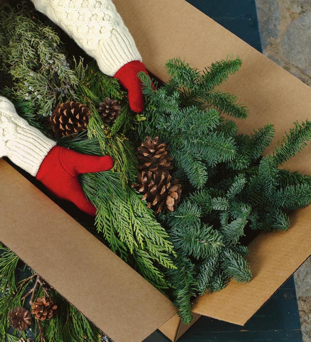 Plow &amp; Hearth Deck &amp; Patio Accents | Outdoor Living Holiday Woodland Evergreens 7 Lb. Box Of Greens