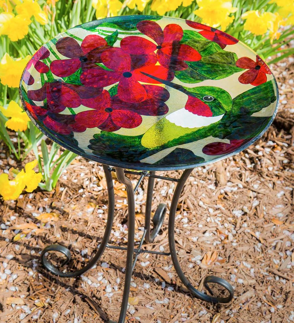 Plow &amp; Hearth Deck &amp; Patio Accents | Outdoor Living Hummingbird Glass Birdbath With Stand