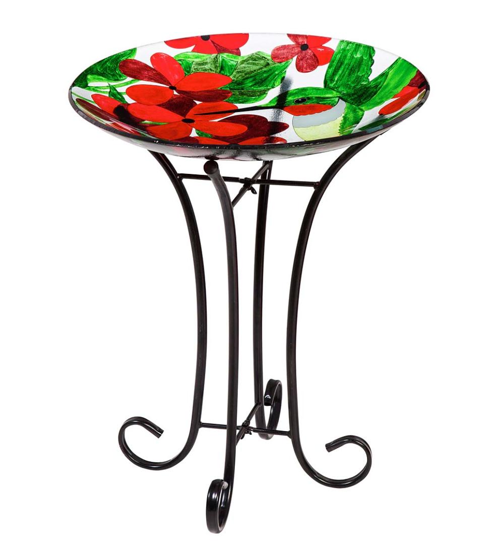Plow &amp; Hearth Deck &amp; Patio Accents | Outdoor Living Hummingbird Glass Birdbath With Stand
