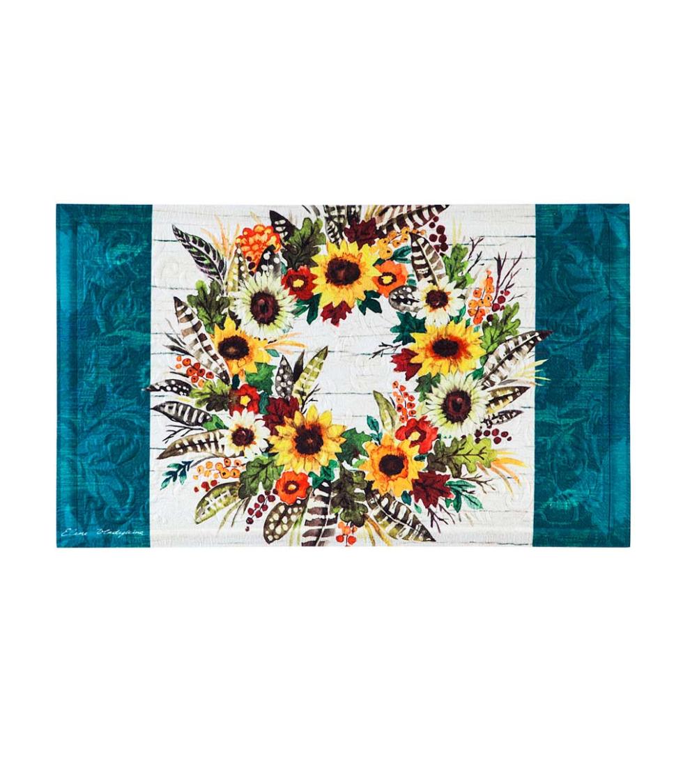 Plow &amp; Hearth Deck &amp; Patio Accents | Outdoor Living Indoor/Outdoor Give Thanks Wreath Embossed Floor Mat
