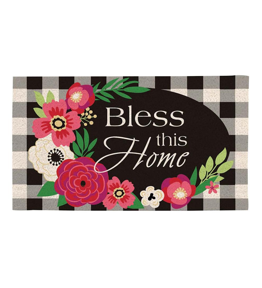 Plow &amp; Hearth Deck &amp; Patio Accents | Outdoor Living Indoor/Outdoor Plaid Bless This Home Coir Fiber Mat