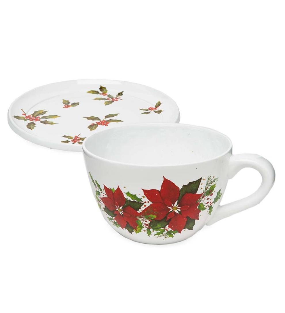 Plow &amp; Hearth Deck &amp; Patio Accents | Outdoor Living Indoor/Outdoor Poinsettia Teacup Planter With Saucer