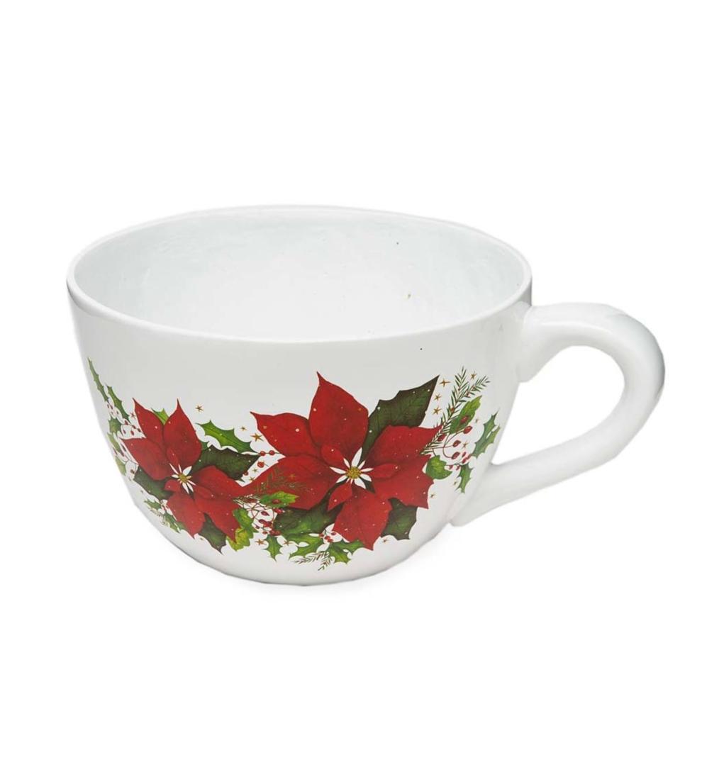 Plow &amp; Hearth Deck &amp; Patio Accents | Outdoor Living Indoor/Outdoor Poinsettia Teacup Planter With Saucer