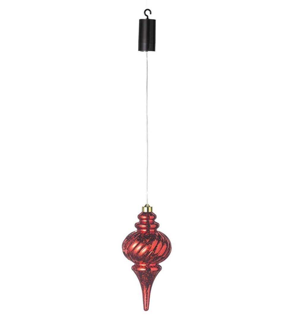 Plow &amp; Hearth Deck &amp; Patio Accents | Outdoor Living Indoor/Outdoor Shatterproof Holiday Lighted Hanging Ornament - Finial, Red