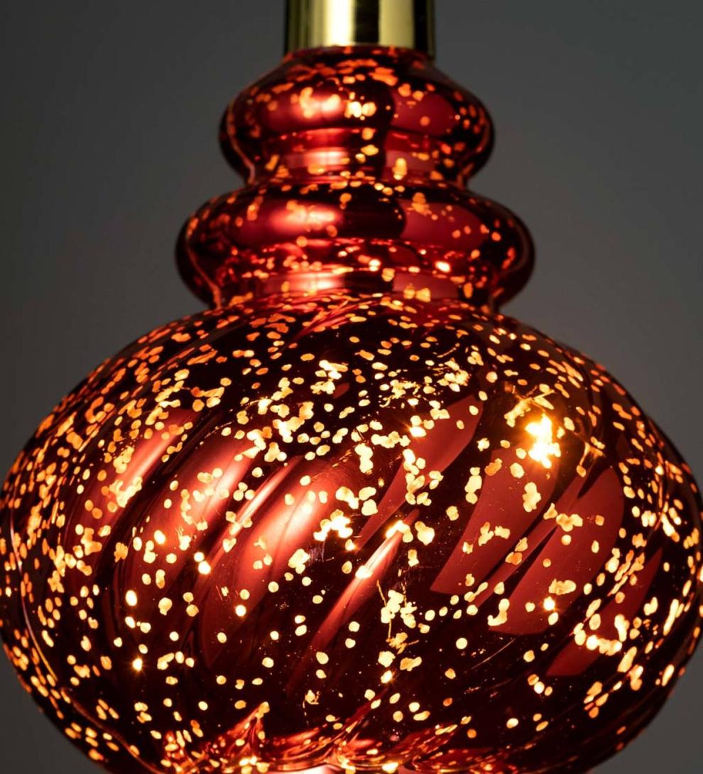 Plow &amp; Hearth Deck &amp; Patio Accents | Outdoor Living Indoor/Outdoor Shatterproof Holiday Lighted Hanging Ornament - Finial, Red