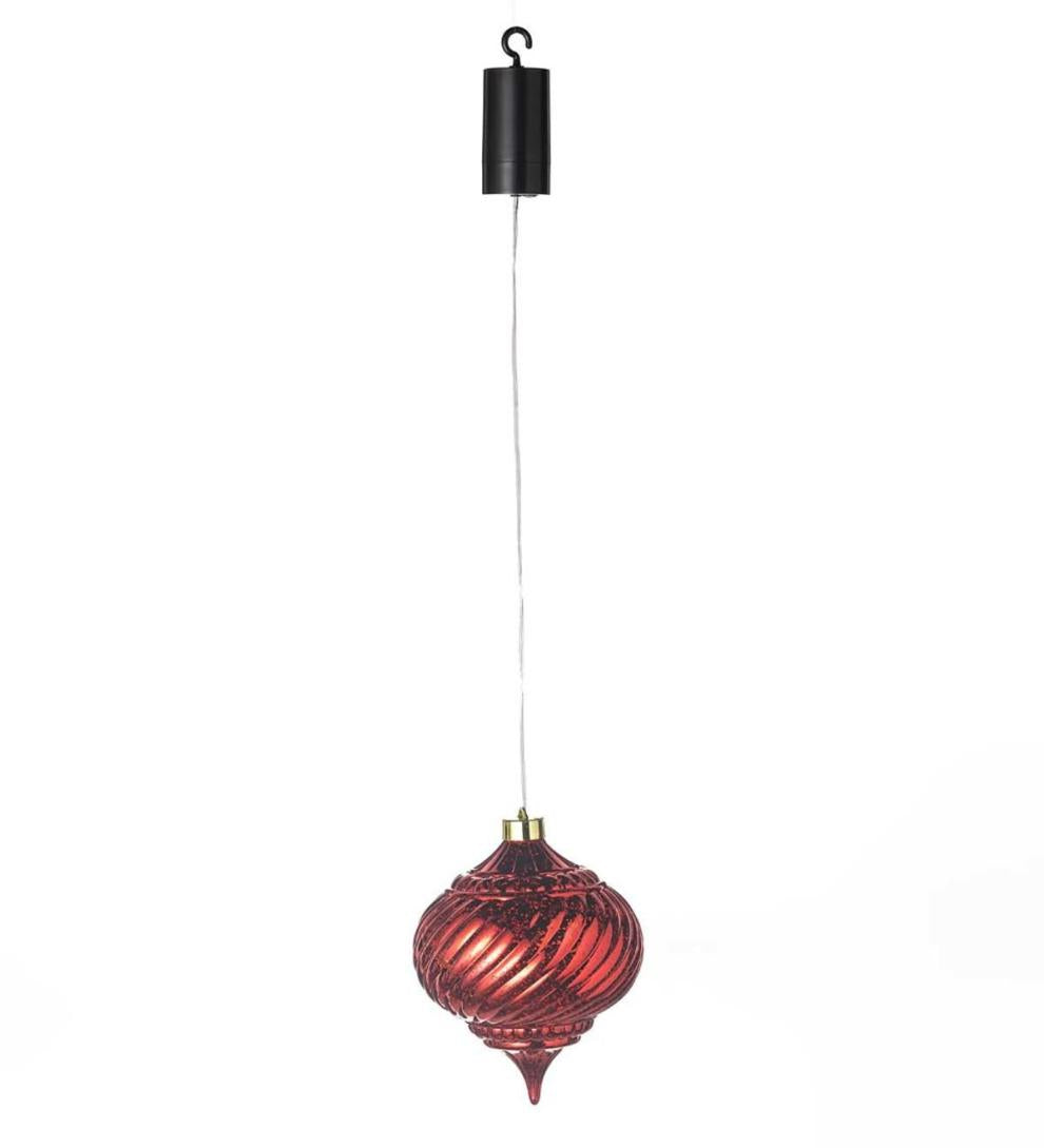 Plow &amp; Hearth Deck &amp; Patio Accents | Outdoor Living Indoor/Outdoor Shatterproof Holiday Lighted Hanging Ornament - Finial, Red