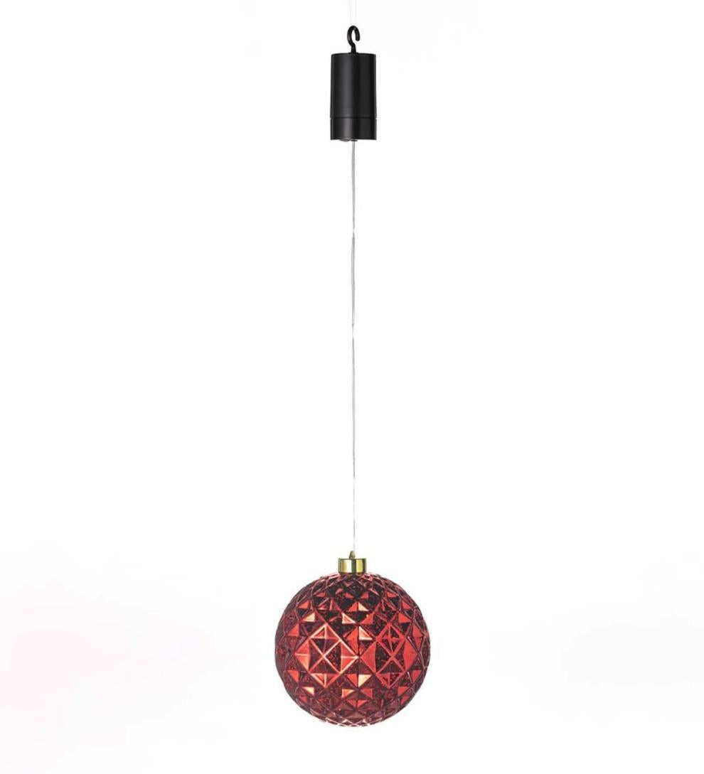 Plow &amp; Hearth Deck &amp; Patio Accents | Outdoor Living Indoor/Outdoor Shatterproof Holiday Lighted Hanging Ornament - Finial, Red
