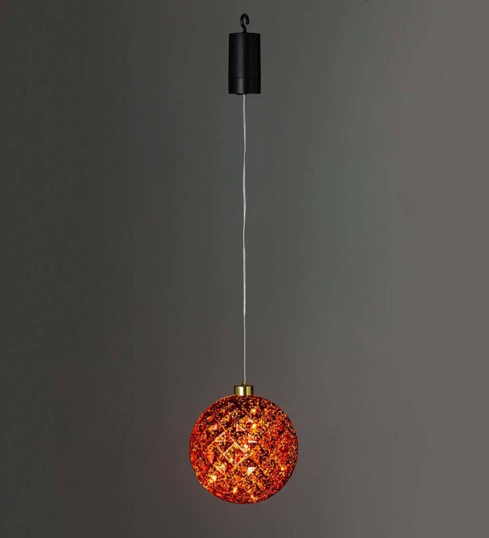 Plow &amp; Hearth Deck &amp; Patio Accents | Outdoor Living Indoor/Outdoor Shatterproof Holiday Lighted Hanging Ornament - Finial, Red