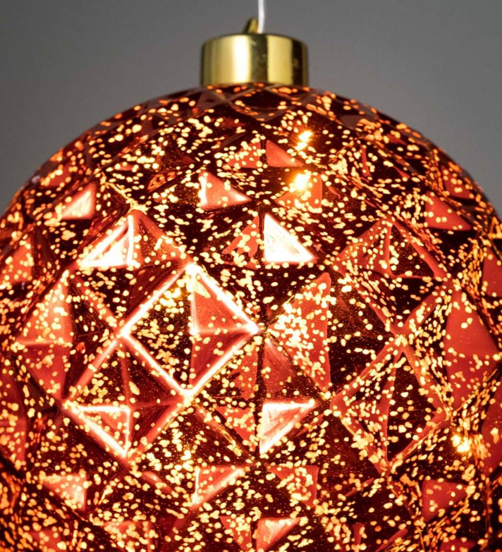 Plow &amp; Hearth Deck &amp; Patio Accents | Outdoor Living Indoor/Outdoor Shatterproof Holiday Lighted Hanging Ornament - Finial, Red