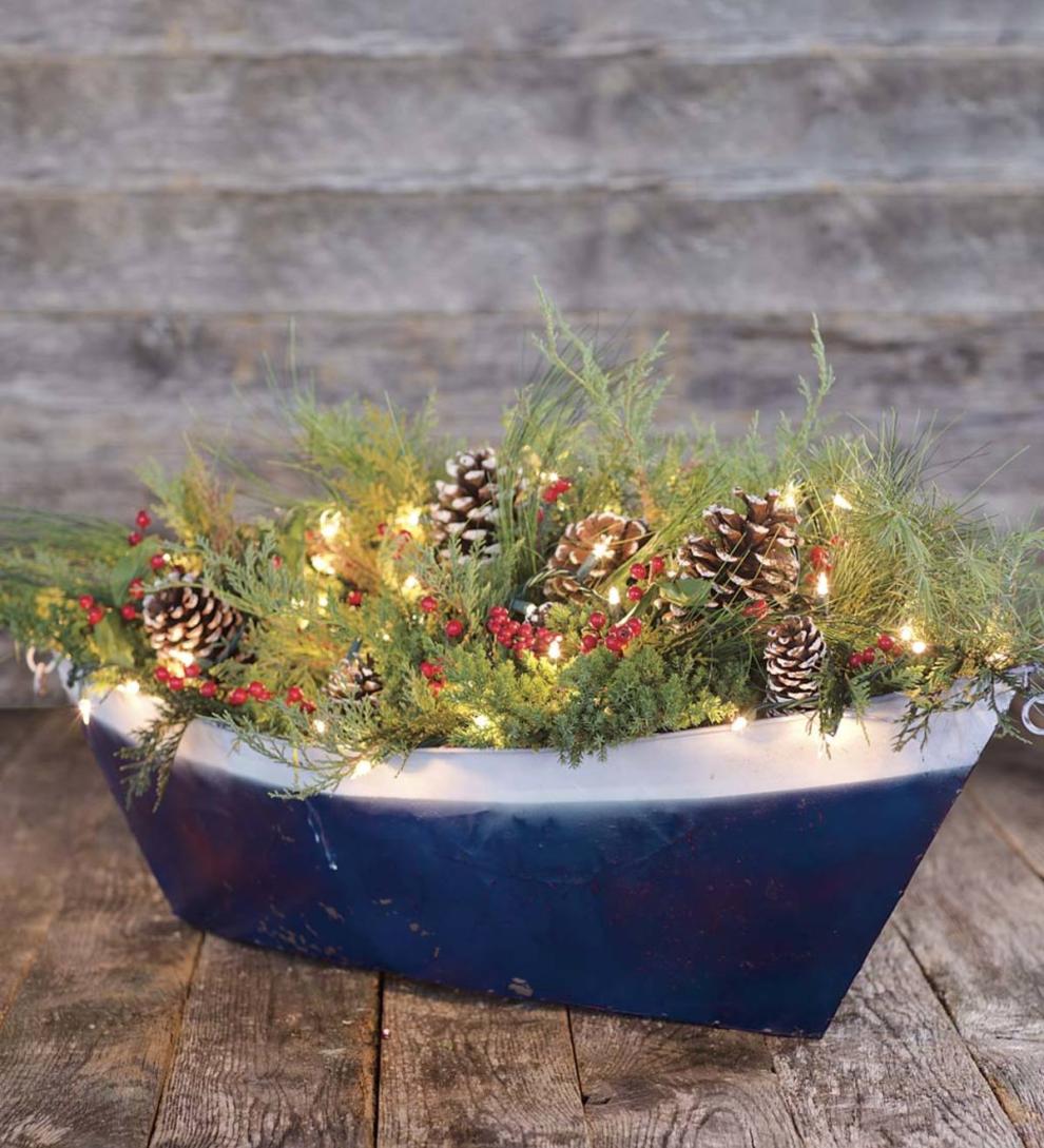 Plow &amp; Hearth Deck &amp; Patio Accents | Outdoor Living Large Handmade Painted Metal Boat Planter/Container