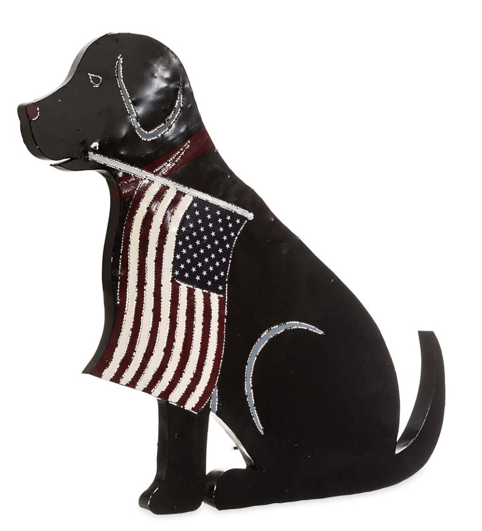 Plow &amp; Hearth Deck &amp; Patio Accents | Outdoor Living Lighted Black Labrador Americana Flag Standing/Hanging Accent